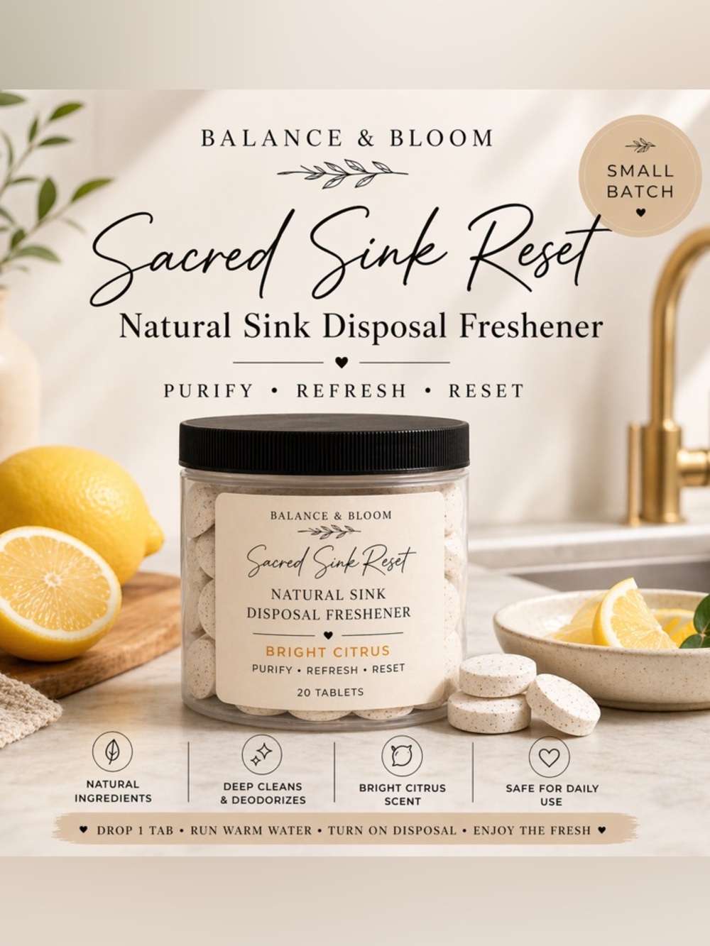 Natural Sink Disposal Freshener Tabs | Bright Citrus | 20 Uses